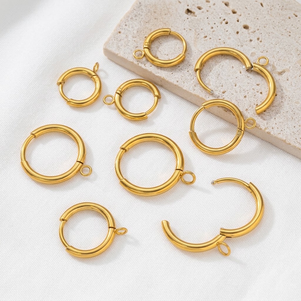 Gold Plated Ring - 10 peças/Lote Ganchos para Brincos Huggie